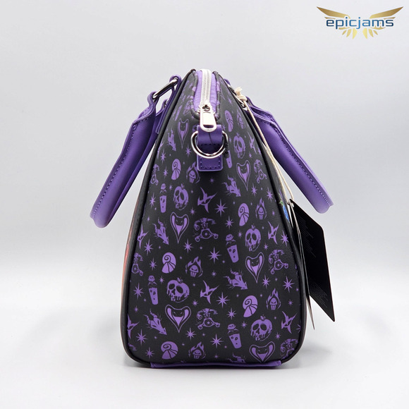 Loungefly Disney Villains Floral Icons Purple Black Crossbody Satchel Bag New - Picture 7 of 7